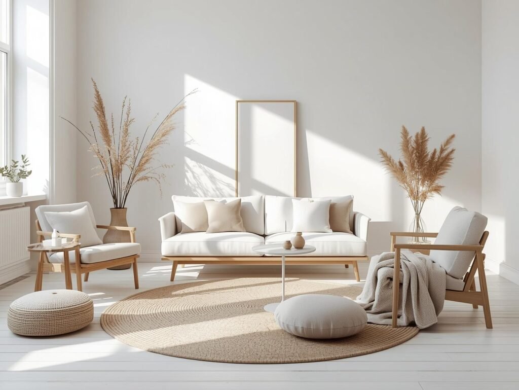 Nordic living room with cream sofa and natural daylight