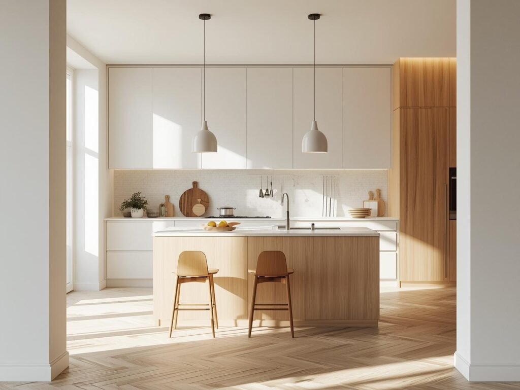 Modern Nordic kitchen with white and wood color scheme