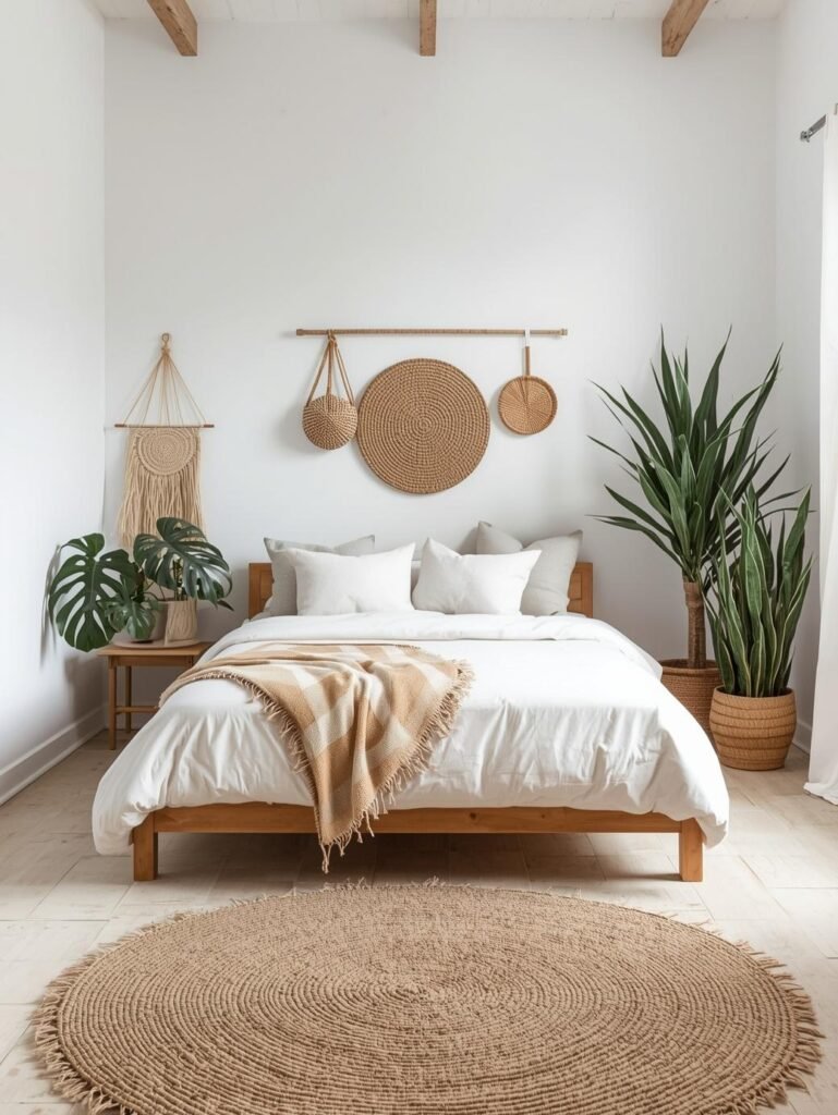 A calm, balanced take on boho style featuring neutral tones and indoor greenery.
Explore more boho bedroom inspiration