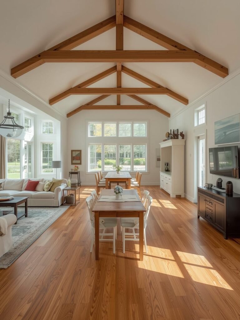 Open concept farmhouse living and dining room