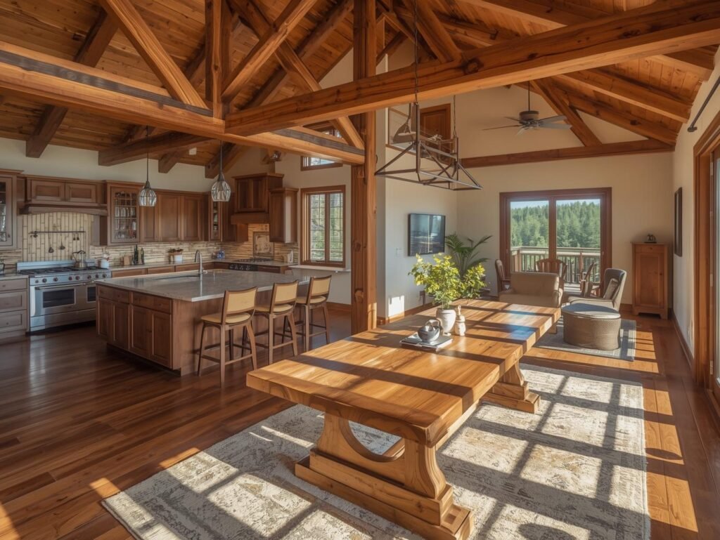 Rustic kitchen cabinets with stacked stone backsplash
