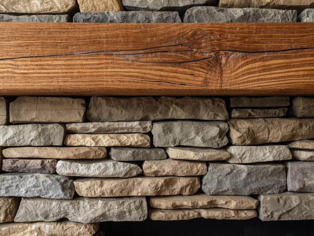 Close-up of stacked stone fireplace texture